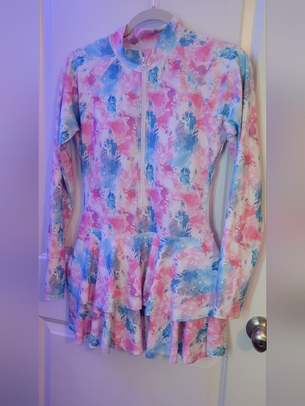 Pink & Blue Tie-Dye Long Sleeve Swim Dress With Shorts Size M - Picture 6 of 7